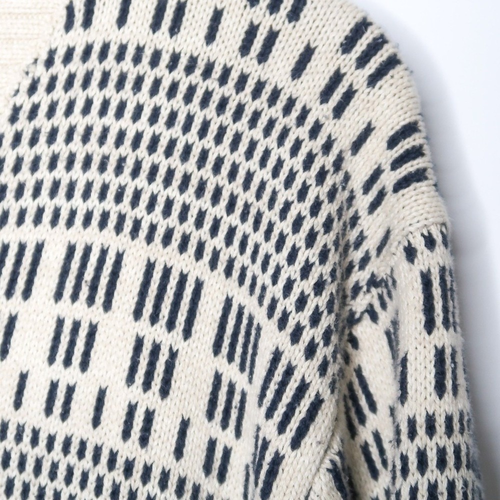 H&M Label of Graded Goods Mens Sweater Large Cream‎ Teal Stripes Holiday - Picture 7 of 8